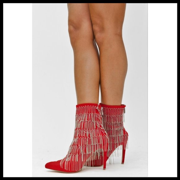 NWT Chain Fringe Ankle Bootie (Red) - Picture 3 of 3